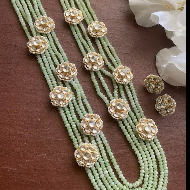 Fine Kundan jadau long Green necklace set - Image 3