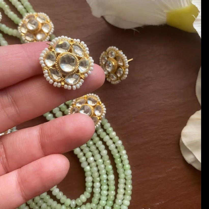 Fine Kundan jadau long Green necklace set - Image 4
