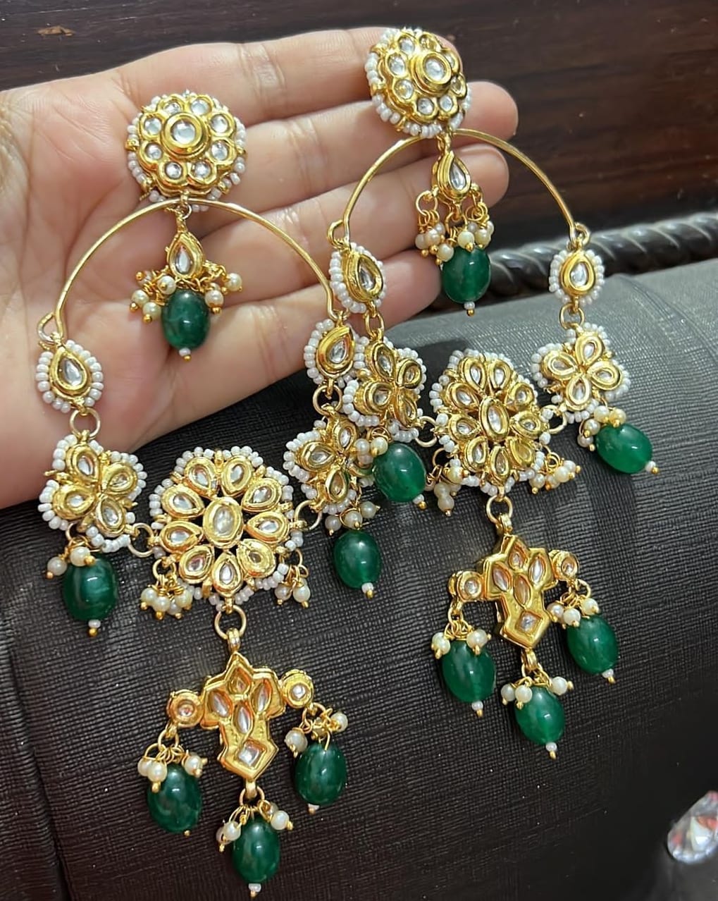 Pearls Beads Kundan Gold Plated Drop Earring