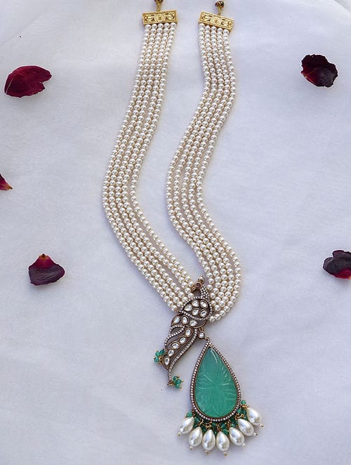 Victorian Long Peacock Polki Necklace Set