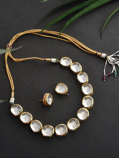 Gold Plated Kundan Embellished Necklace Set - Image 3