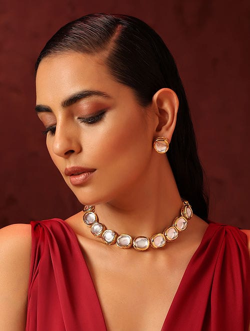 Gold Plated Kundan Embellished Necklace Set - Image 2