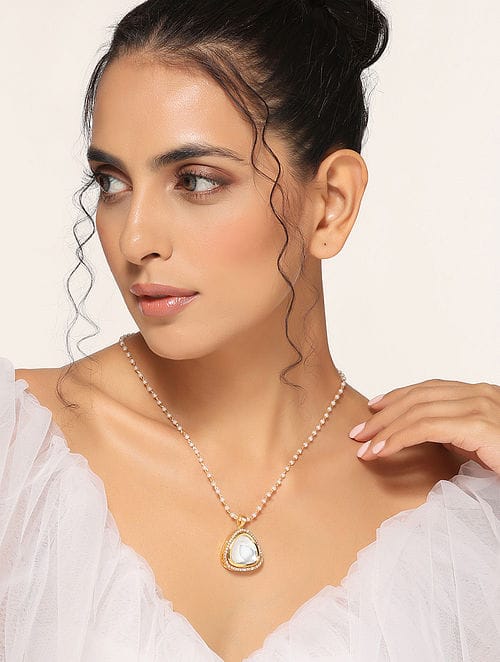 Gold Plated Kundan Embellished Long Necklace Set - Image 4