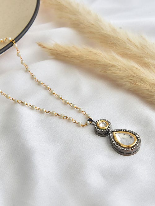 Gold Plated Kundan Embellished Long Necklace Set - Image 3
