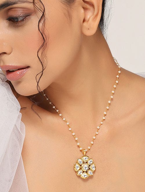 Long Kundan Peral Necklace - Image 4