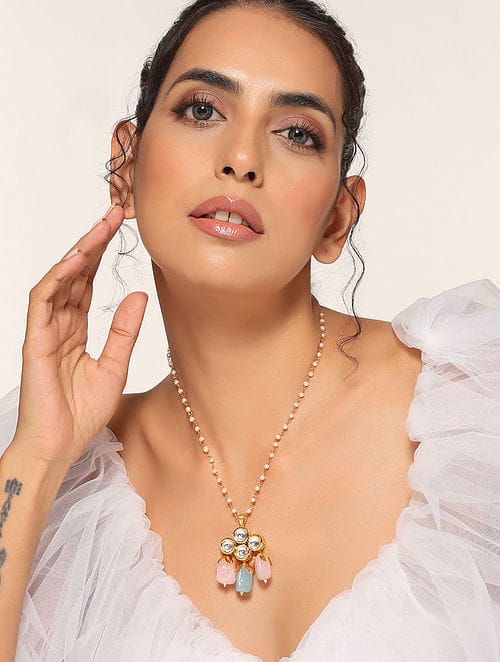 Long Kundan Peral Necklace - Image 2