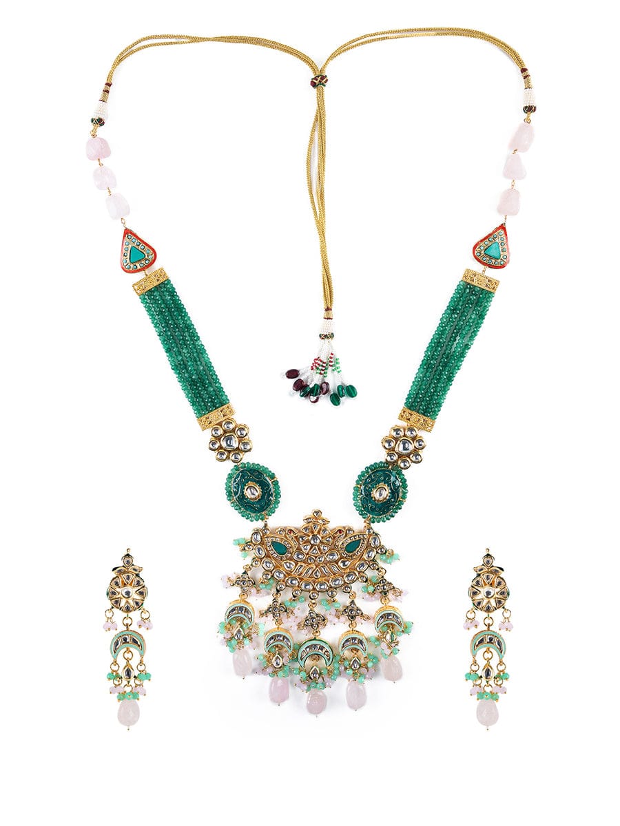 Stone-Studded Beaded Multi-Stranded Necklace - Image 3