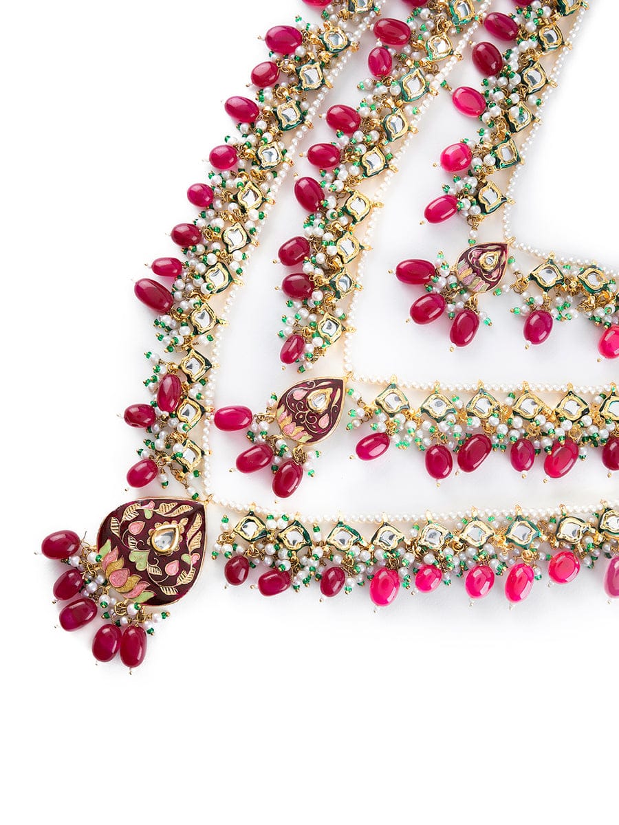 Stone-Studded Beaded Multi-Stranded Necklace - Image 4
