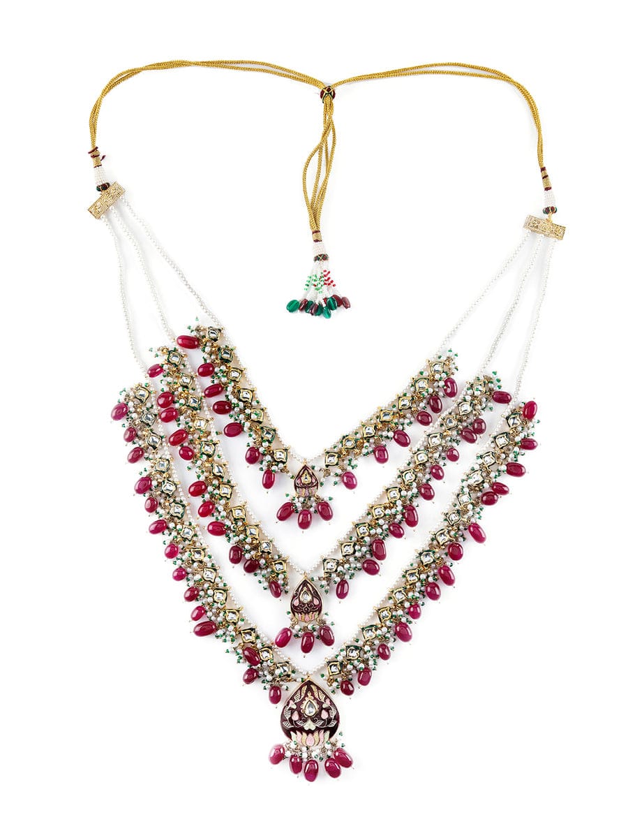 Stone-Studded Beaded Multi-Stranded Necklace - Image 3