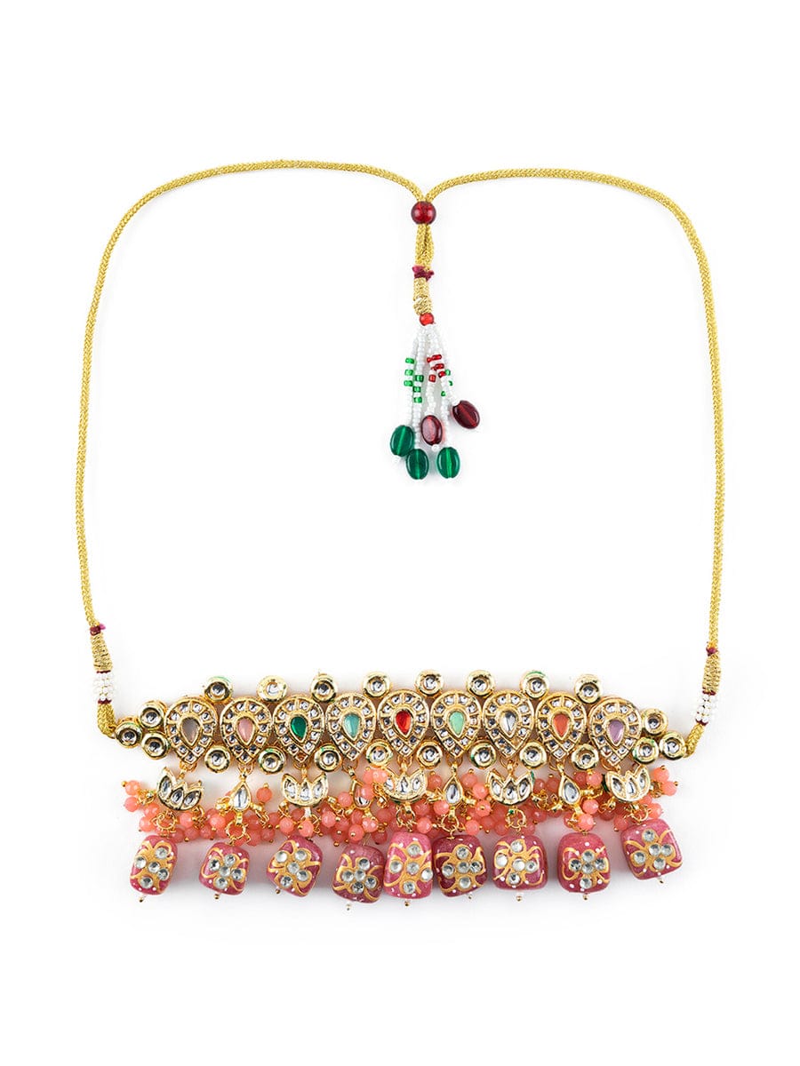 Gold Plated Kundan Embellished Necklace Set - Image 4