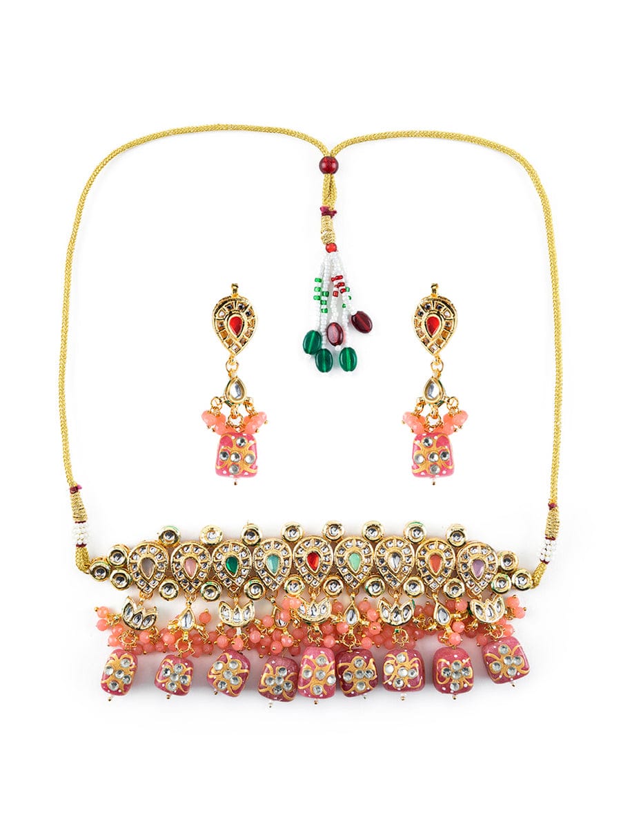 Gold Plated Kundan Embellished Necklace Set - Image 3