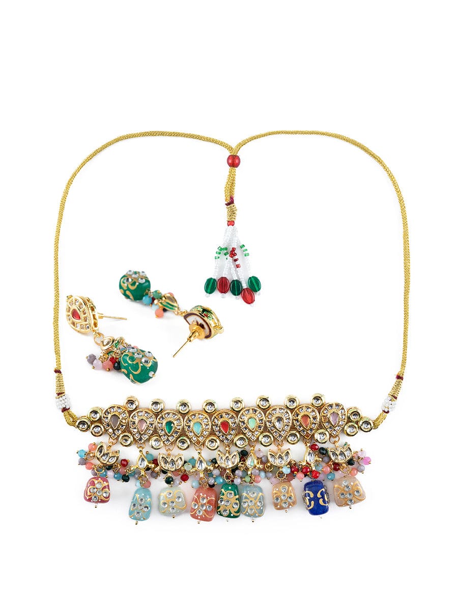 Gold Plated Kundan Embellished Necklace Set - Image 3