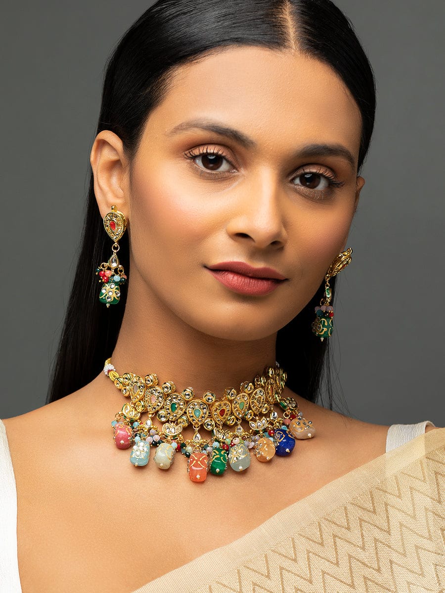 Gold Plated Kundan Embellished Necklace Set - Image 2