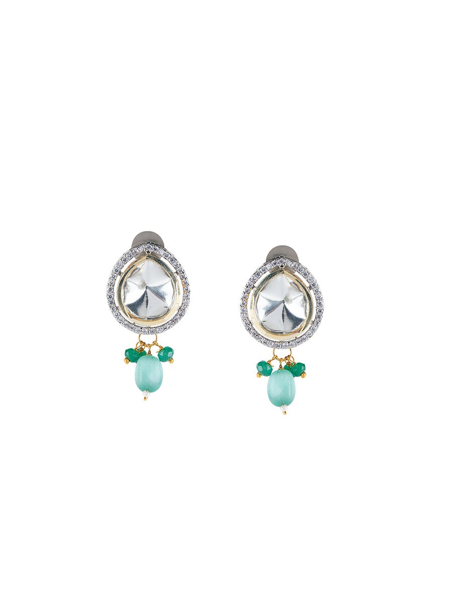 Silver Plated Polki Embellished Necklace Set - Image 6
