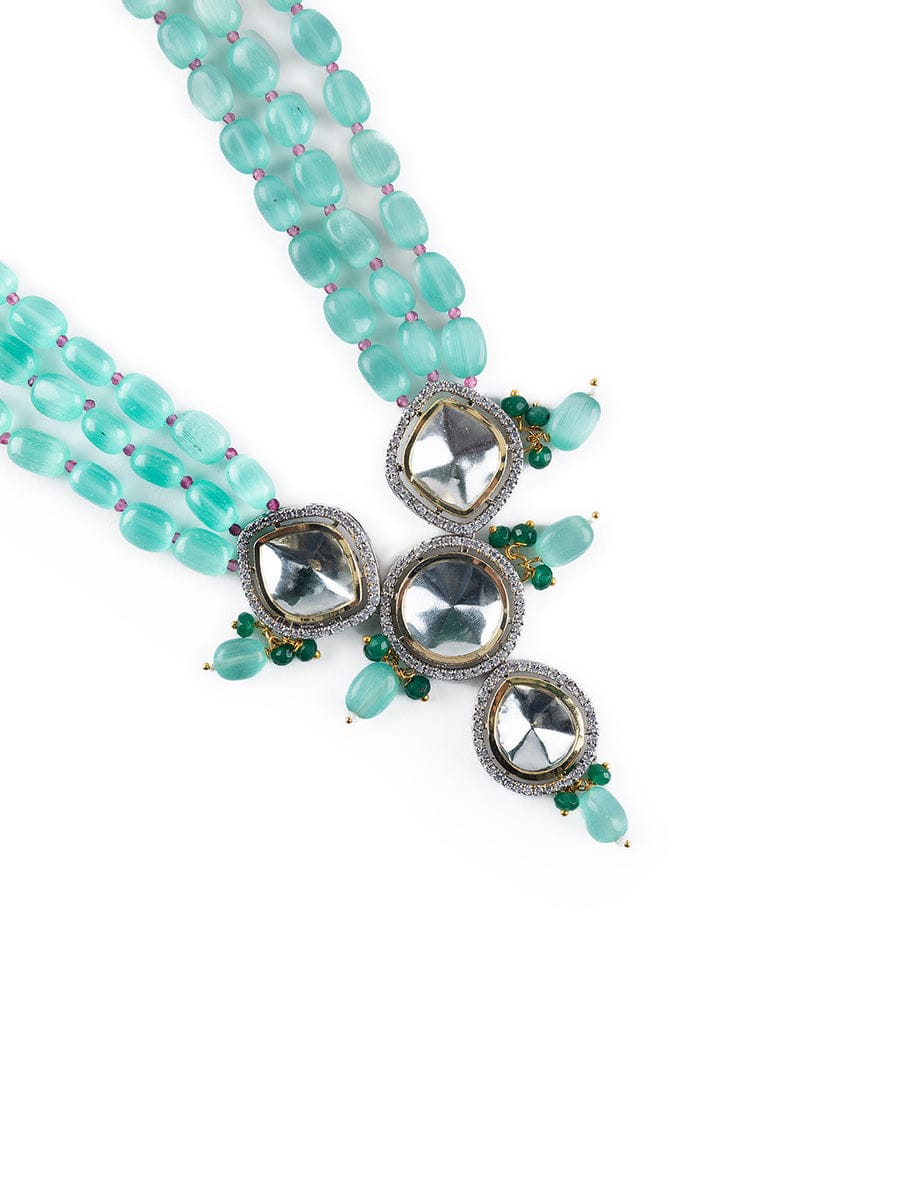 Silver Plated Polki Embellished Necklace Set - Image 5