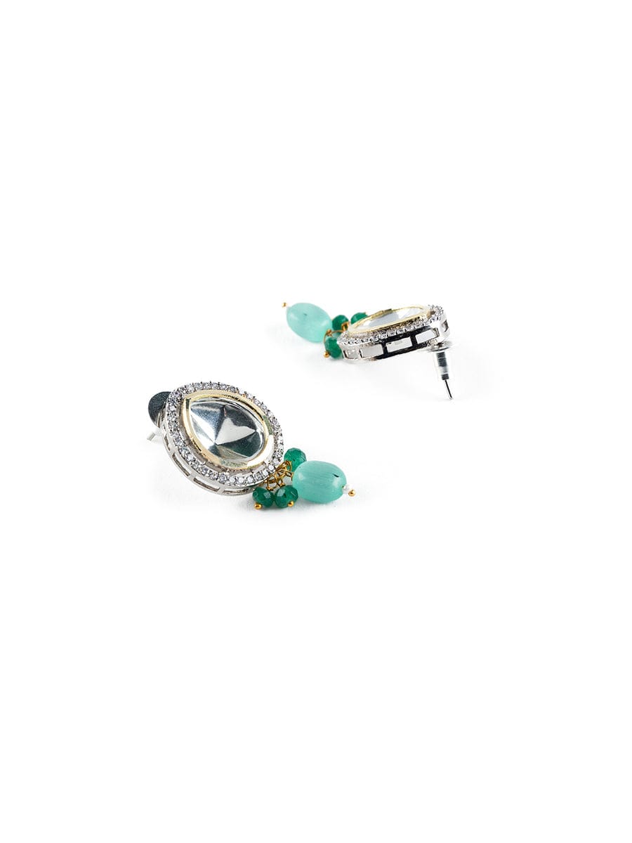 Silver Plated Polki Embellished Necklace Set - Image 7
