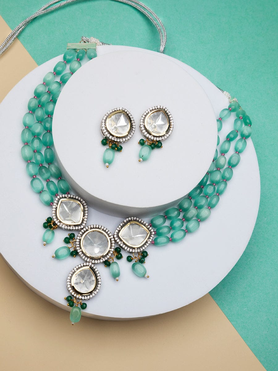Silver Plated Polki Embellished Necklace Set