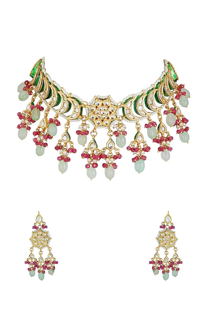 Gold Plated Kundan Embellished Necklace Set - Image 2