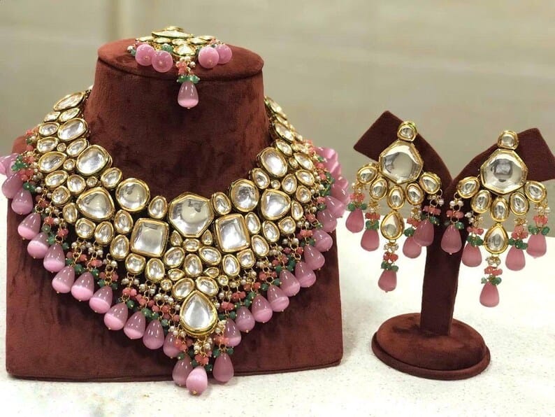Gold Plated Kundan Embellished Necklace Set - Image 3