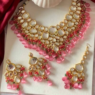 Gold Plated Kundan Embellished Necklace Set