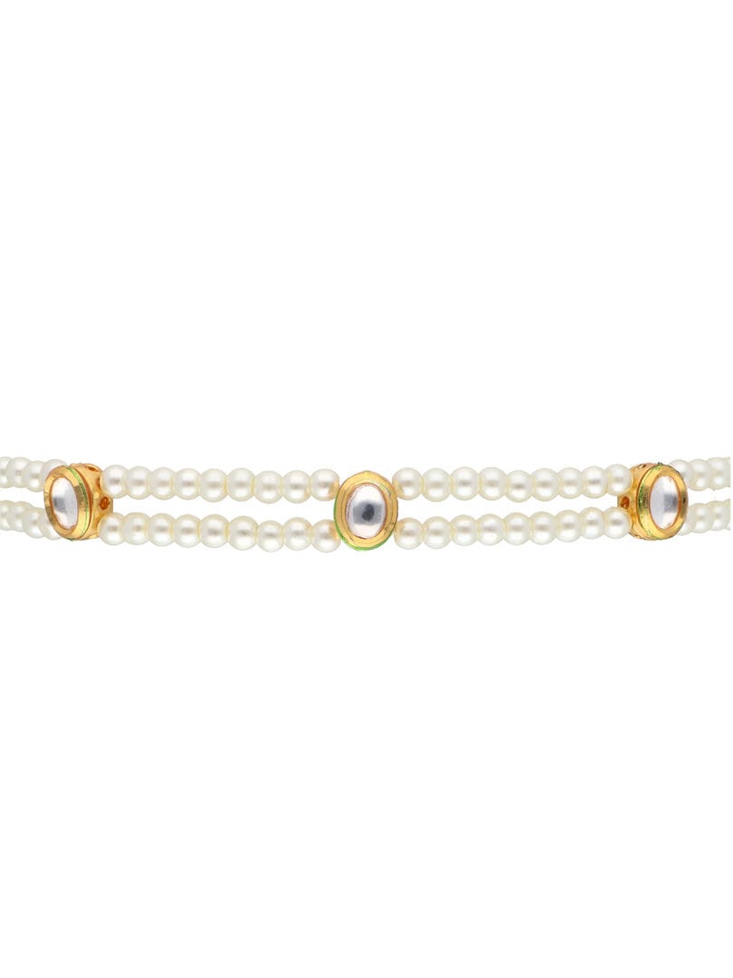 Gold Finish Kundan Peral Necklace Set - Image 4