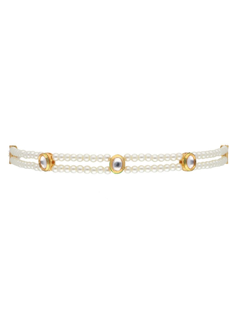 Gold Finish Kundan Peral Necklace Set - Image 3