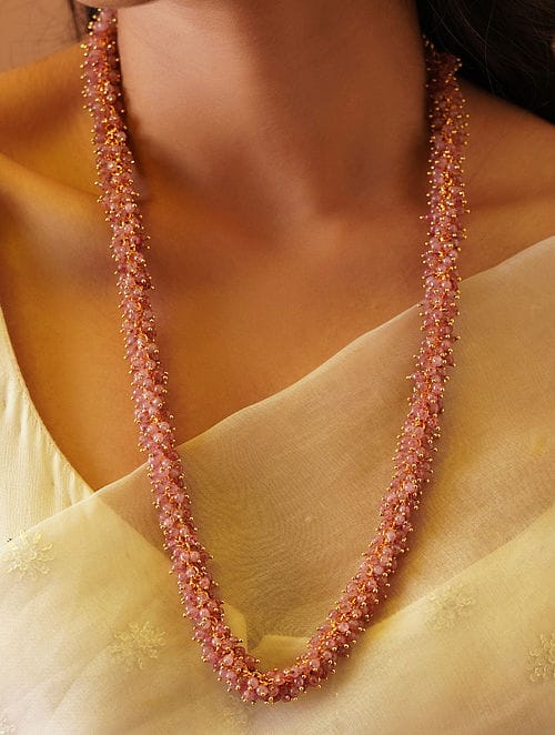 Pink Gold Tone Beaded Necklace - Image 3