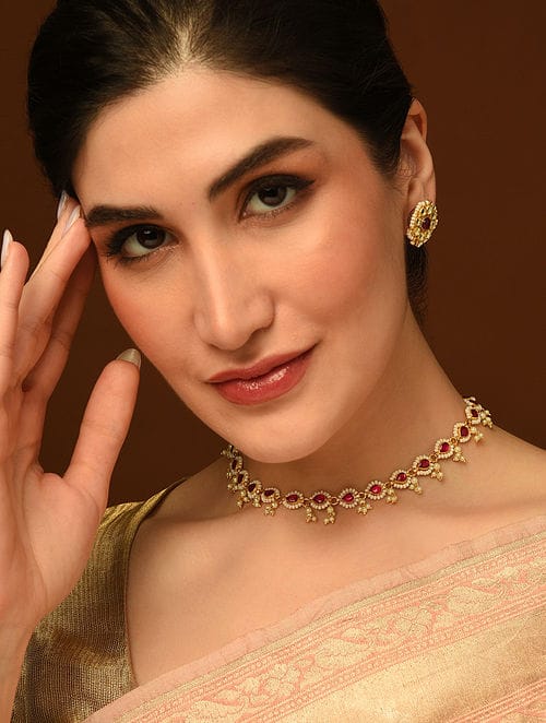 Women Gold Slip On Brass Necklace - Image 2