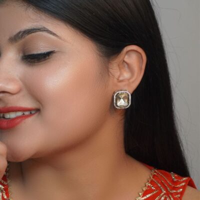 Silver Plated Designer Polki Kundan Earring