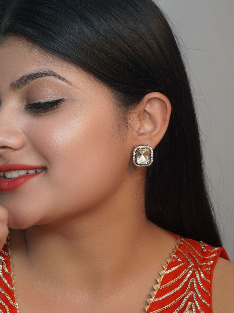 Silver Plated Designer Polki Kundan Earring