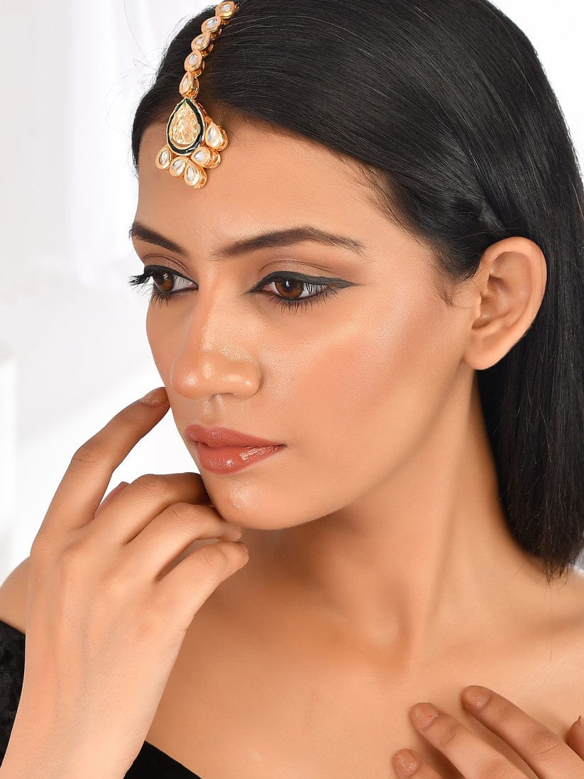 Gold & White Pearls Kundan Mangtika - Image 2