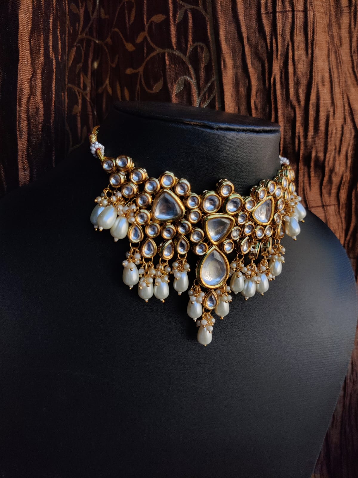 Womens Gold Plated Kundan Stone Designer Necklace Set - Image 3