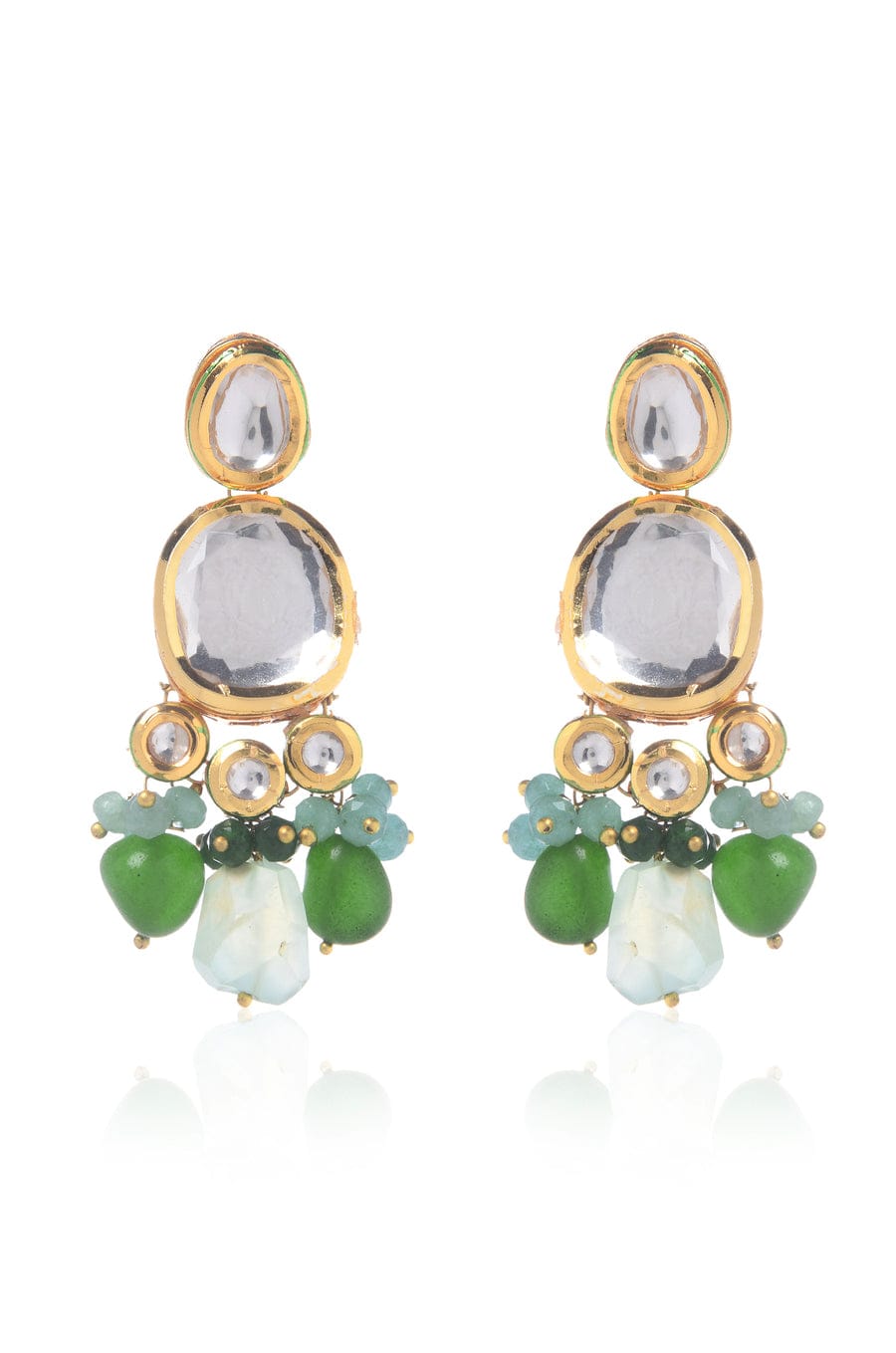 Gold Plated Kundan Studded Drop Earrings - Image 4