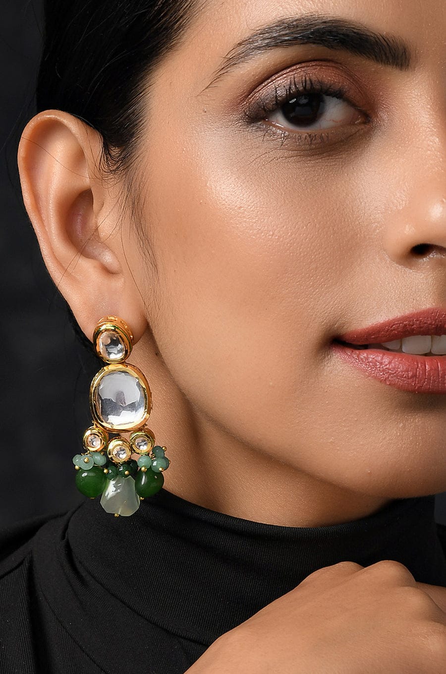 Gold Plated Kundan Studded Drop Earrings - Image 3