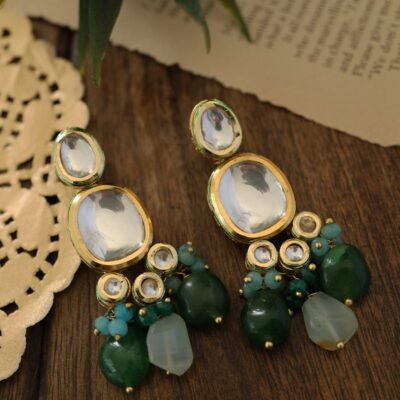 Gold Plated Kundan Studded Drop Earrings