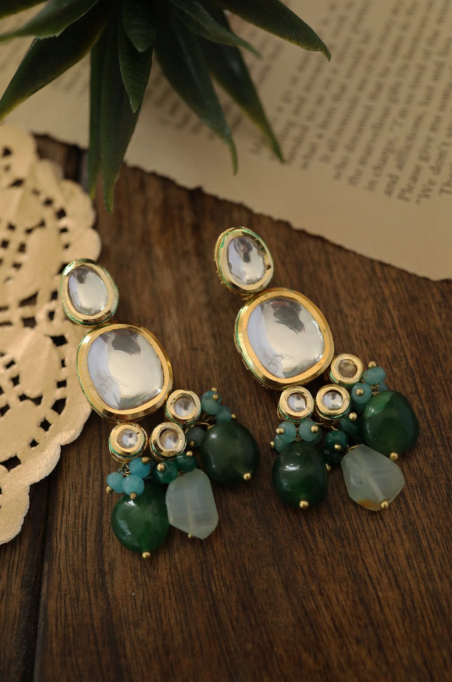 Gold Plated Kundan Studded Drop Earrings
