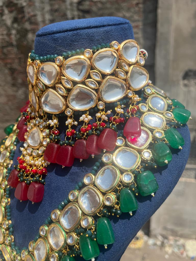 Gold Plated Wedding Jewellery Kundan Choker & Necklace Set For Women - Image 3