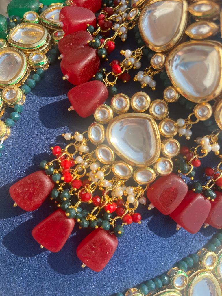 Gold Plated Wedding Jewellery Kundan Choker & Necklace Set For Women - Image 2