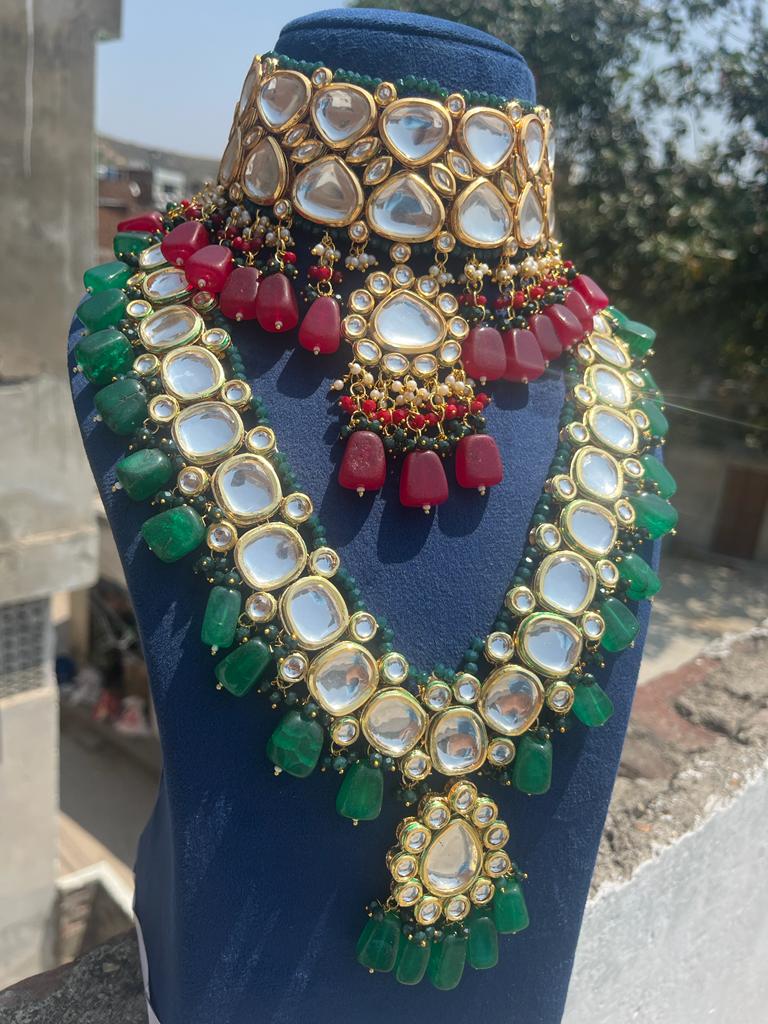 Gold Plated Wedding Jewellery Kundan Choker & Necklace Set For Women - Image 4