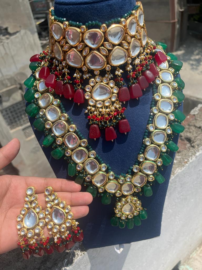 Gold Plated Wedding Jewellery Kundan Choker & Necklace Set For Women - Image 7
