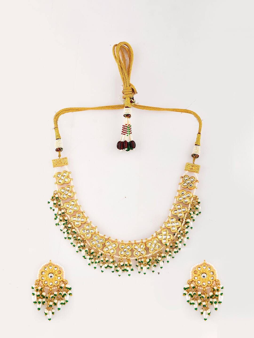 Womens Gold Plated Kundan Stone Designer Necklace Set - Image 4