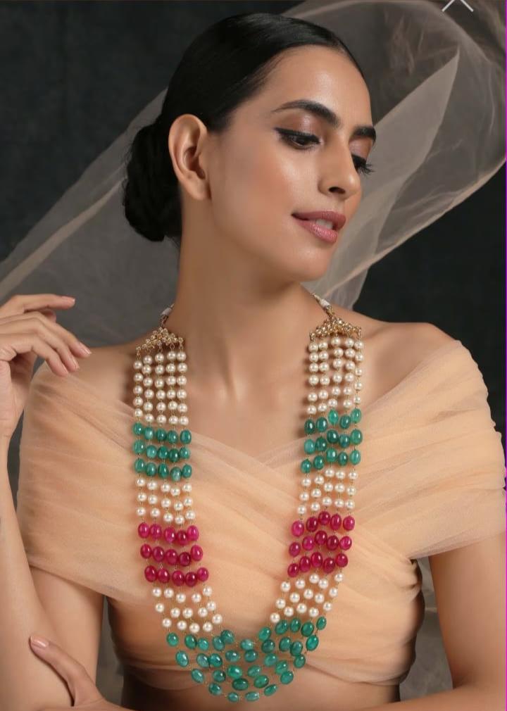 Tiered Necklace with Semi-Precious Beads