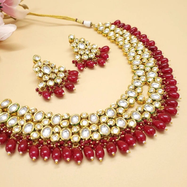 Gold Plated Kundan Necklace Set - Image 3