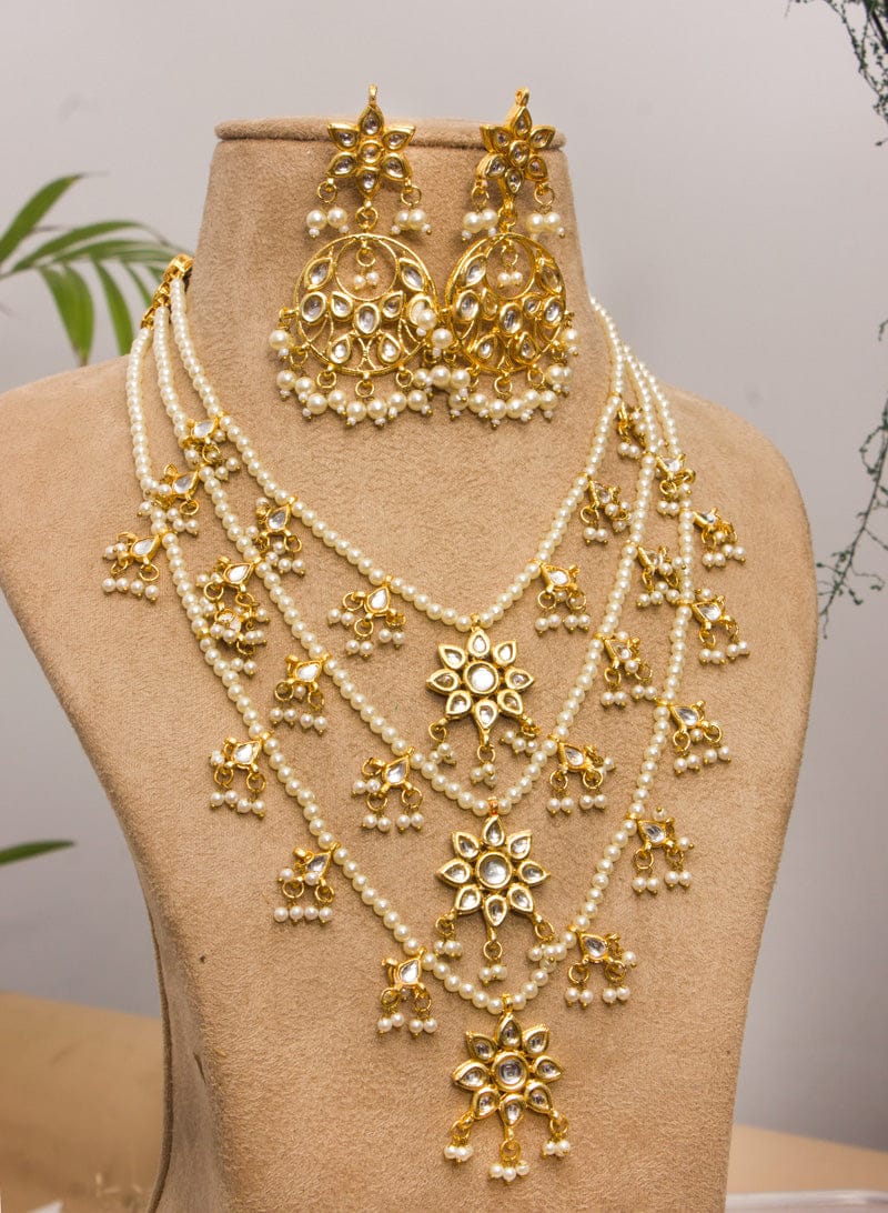 Gold Plated Kundan Polki Necklace Set - Image 2