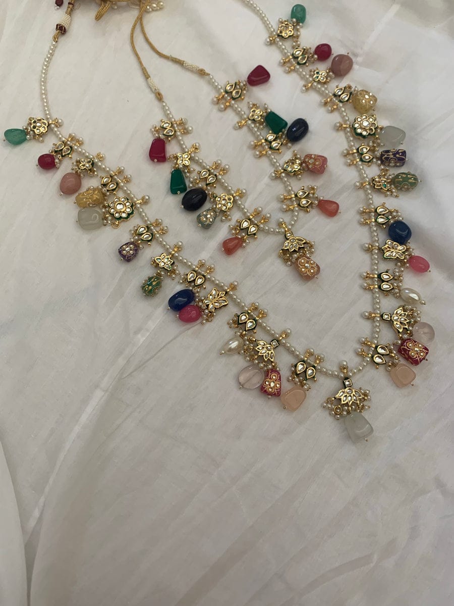 Multi Stone And Kundan Jewellery Necklace Set In Mix Metal - Image 2
