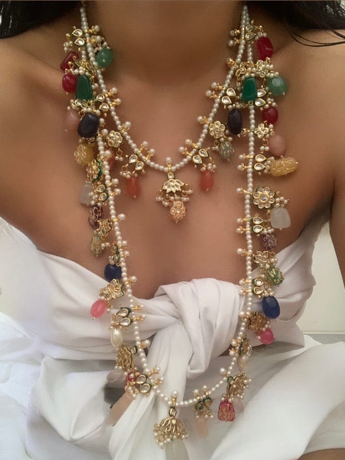 Multi Stone And Kundan Jewellery Necklace Set In Mix Metal