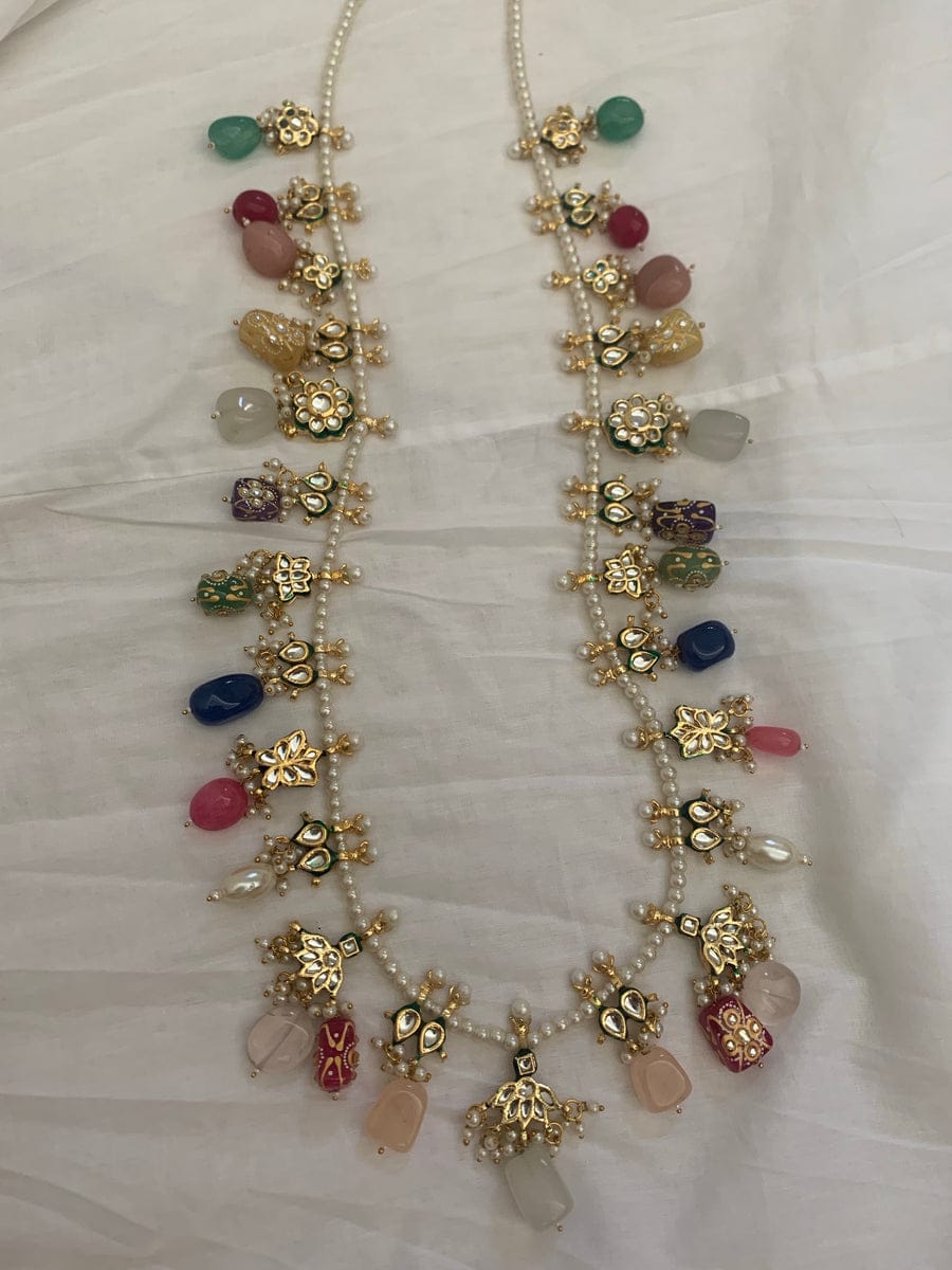 Multi Stone And Kundan Jewellery Necklace Set In Mix Metal - Image 6