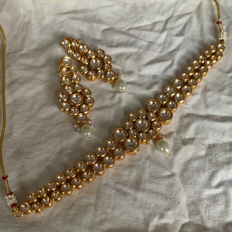 Kundan Jewellery Necklace Set In Mix Metal - Image 3
