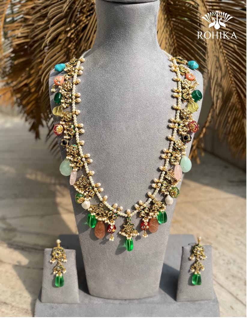 Multi Stone And Kundan Jewellery Necklace Set In Mix Metal