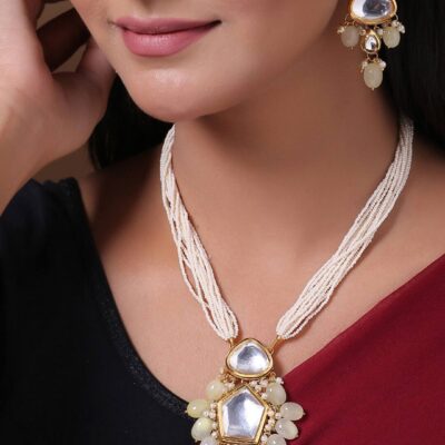 Gold-Plated Kundan Stone & Pearl Necklace